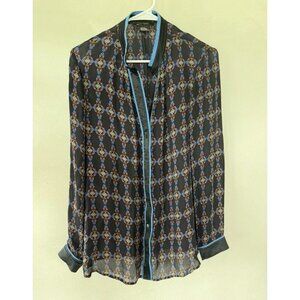 ETCETERA 100% Silk Floral Semi Sheer Long Sleeve Button Up Blouse Women’s Size 6